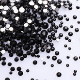 Mixed Sizes Black Glass FlatBack Rhinestones For Nail Art Silver Back WholesaleRhinestone